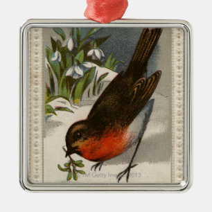 Ornamento De Metal Circa 1871: Um robin, com névoa no bico