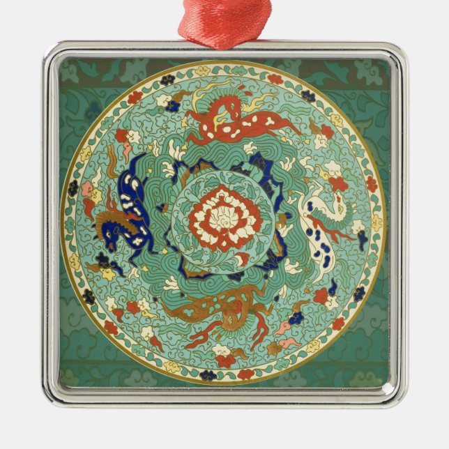 Ornamento De Metal Círculo Chinês Antigo Verde Azul (Frente)