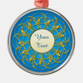 Ornamento De Metal Círculo Dourado com Círculo Branco com Texto