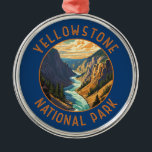 Ornamento De Metal Círculo em relevo do rio Yellowstone National Park<br><div class="desc">Trabalho de arte de vetor Yellowstone. O parque tem canyons dramáticos,  rios alpinos,  florestas exuberantes,  primaveras quentes e geysers,  incluindo a mais famosa,  a Velha Fiel.</div>