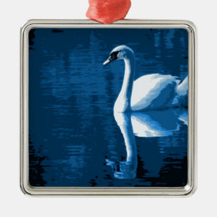 Ornamento De Metal Cisne calma elegante azul bonita do branco do rio