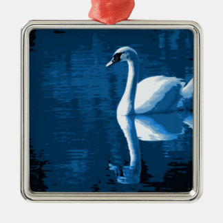 Ornamento De Metal Cisne calma elegante azul bonita do branco do rio