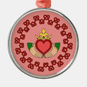 Ornamento De Metal Claddagh e Red Knotwork a rosa