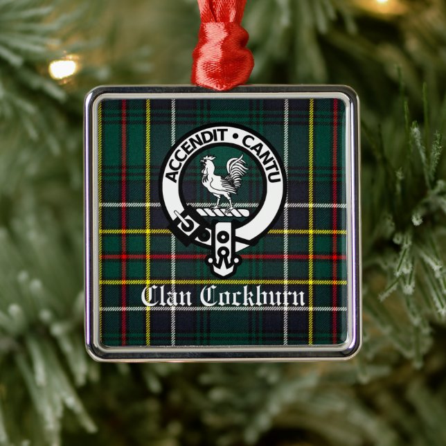 Ornamento De Metal Clan Cockburn Crest Crachá e Tartan (Árvore)