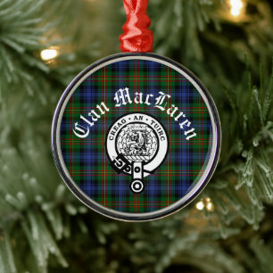 Ornamento De Metal Clan MacLaren Crest Crachá e Tartan personalizável