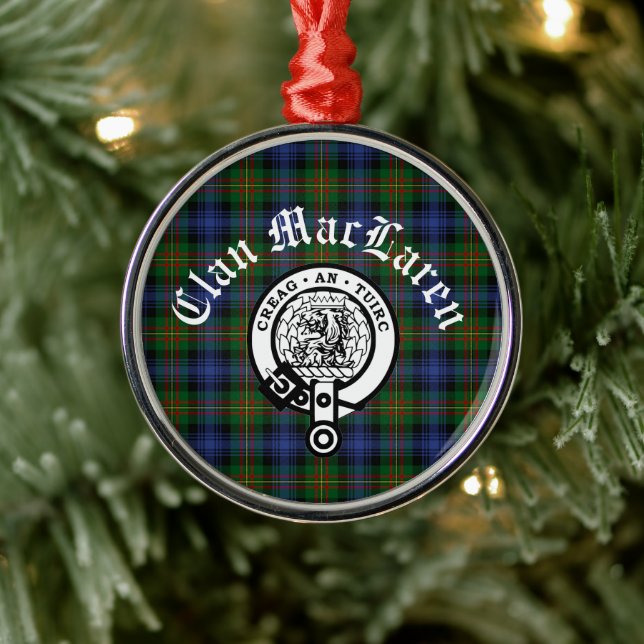 Ornamento De Metal Clan MacLaren Crest Crachá e Tartan personalizável (Árvore)