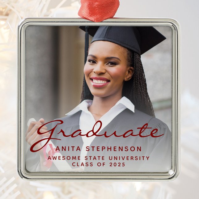 Ornamento De Metal Classe de Foto do Script Burgundy de Graduação 202 (Criador carregado)