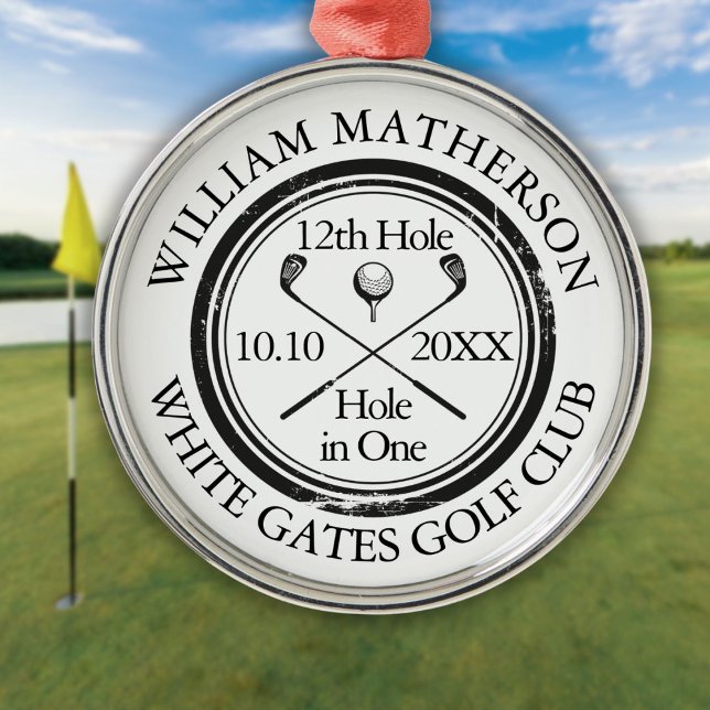 Ornamento De Metal Clássico de Buraco de Um Personalizado de Golfe (Hole in One Classic Personalized Golf Metal Ornament)