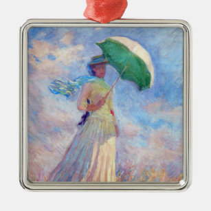Ornamento De Metal Claude Monet - Mulher com Parasol virada para a di