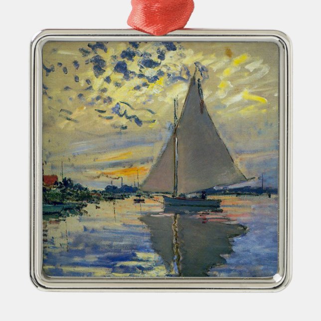 Ornamento De Metal Claude Monet - Navio de vela no Le Petit-Gennevill (Frente)