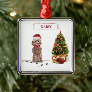 Ornamento De Metal Cockapoo Marrom Engraçado Natal Cachorro e Árvore