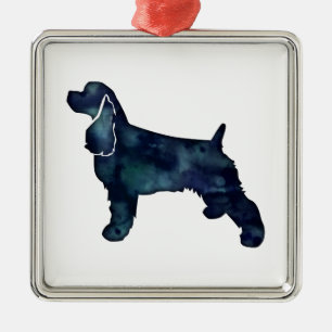 Ornamento De Metal Cocker Spaniel Dog Silhouter Black Watercolor