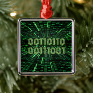 Ornamento De Metal Código binário 69 da SlipperyJoe vibrante computaç