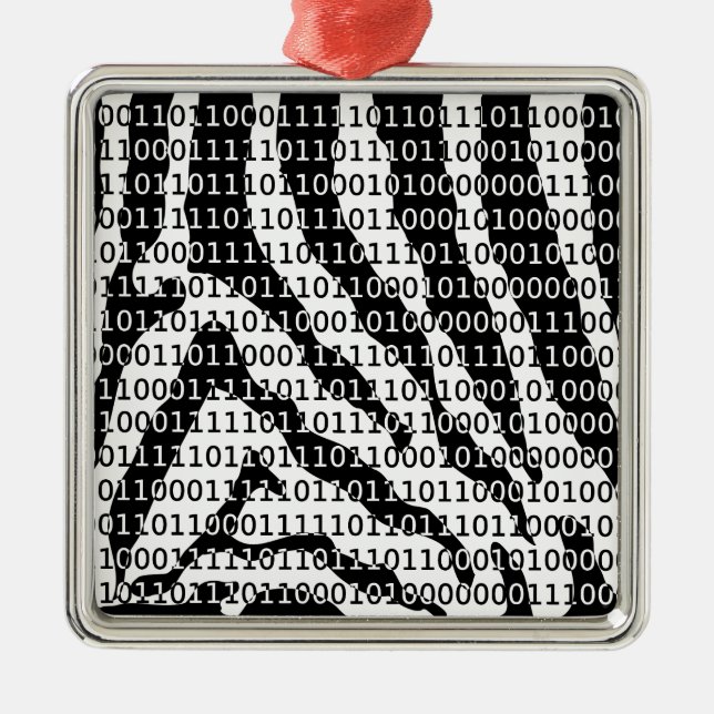 Ornamento De Metal Código Binário Zebra Preto e Branco (Frente)