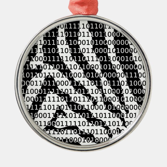 Ornamento De Metal Código Binário Zebra Preto e Branco (Frente)