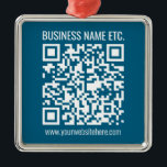 Ornamento De Metal Código QR azul oceânico editável<br><div class="desc">Adicione o URL do seu site para criar um código QR.</div>