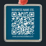 Ornamento De Metal Código QR azul oceânico editável<br><div class="desc">Adicione o URL do seu site para criar um código QR.</div>