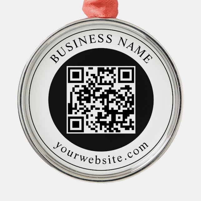 Ornamento De Metal Código QR com Nome da Empresa Editável (Frente)