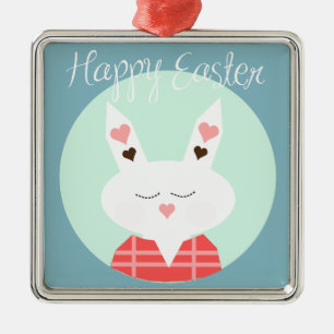 Ornamento De Metal Coelhinho branco e bonito de Páscoa com coraçõe