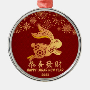 Ornamento De Metal Coelho Dourado Ano Novo Lunar Chinês Vermelho Escu