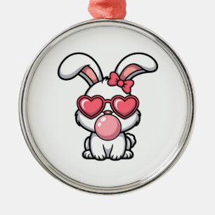 Ornamento De Metal Coelho Kawaii Divertido com Bolha de Chiclete