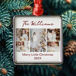 Ornamento De Metal Colagem de Fotos de Família de Natal Chic 2025 Tex