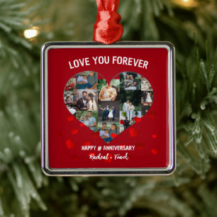 Ornamento De Metal Colagem de Fotos do Coração do Aniversário de Casa