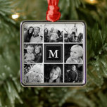 Ornamento De Metal Colagem de Fotos em Quadrado Personalizada em Mono<br><div class="desc">Colagem de Fotos Quadrada Ornamento Personalizado de Metal Monograma. Personalize esse design personalizado com até 8 fotos e seu próprio texto personalizado ou inicial de monograma exclusivo.</div>