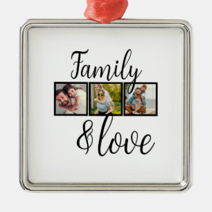 Ornamento De Metal Colagem de Fotos Personalizadas da Família e do Am