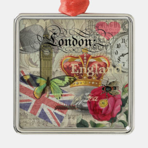 Ornamento De Metal Colagem de Viagens vintage da Inglaterra
