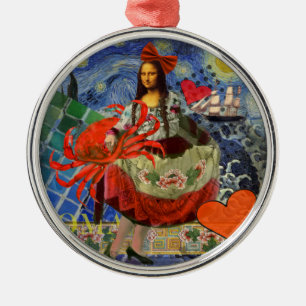 Ornamento De Metal Colagem Noite Estrelada da Mona Lisa: Surrealismo 
