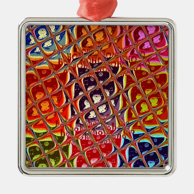 Ornamento De Metal Coleção de Cores de Natal abstrato. (Frente)