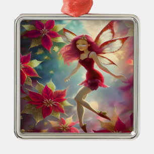 Ornamento De Metal Coleção Fada de Natal - Cabelo Vermelho Rosa