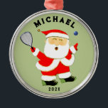 Ornamento De Metal Coletor de Natal Racquetball<br><div class="desc">Ornamento de presentes de Natal para jogador Racquetball. Para personalizar editar texto para adicionar nome e ano.</div>
