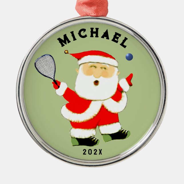 Ornamento De Metal Coletor de Natal Racquetball (Frente)