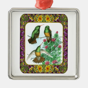 Ornamento De Metal Colibris e flores #1