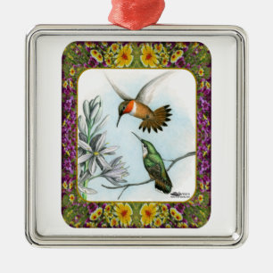 Ornamento De Metal Colibris e flores #2
