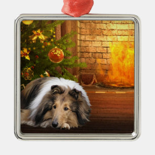 Ornamento De Metal Collie Christmas