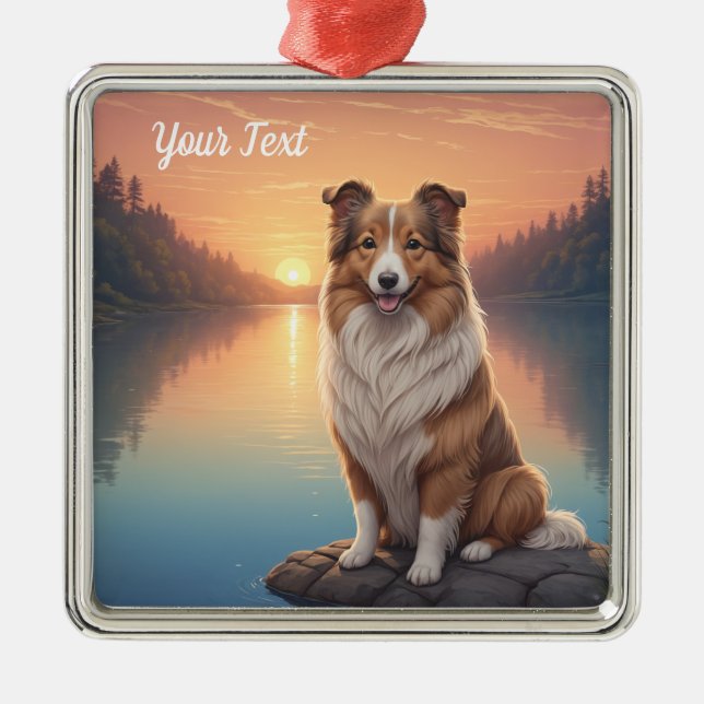 Ornamento De Metal Collie junto ao lago (Frente)