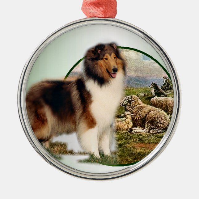 Ornamento De Metal Collie Keeper da Ovelha (Frente)