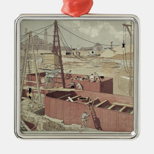 Ornamento De Metal Colocando as fundações para a torre Eiffel (Frente)