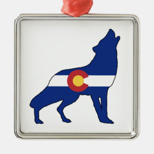 Ornamento De Metal Colorado Flag Wolf