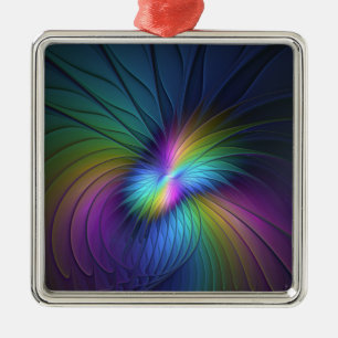Ornamento De Metal Colorida Com Arte Fractal Abstrato Moderna Azul