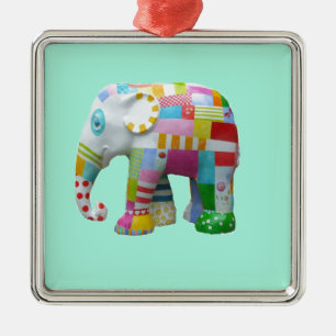 Ornamento De Metal Colorido lunático do elefante retro bonito do