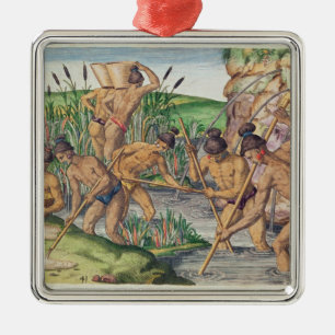 Ornamento De Metal Como os indianos recolhem o ouro dos córregos