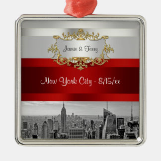 Ornamento De Metal Conjunto de Convite NYC Skyline BW 05 Branco Verme