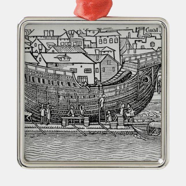 Ornamento De Metal Construindo um navio (Frente)