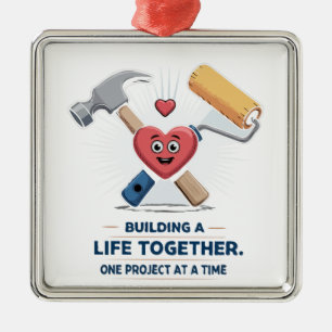 Ornamento De Metal Construindo uma Vida Juntos   Casa de Casal DIY Fo
