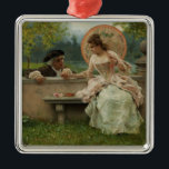 Ornamento De Metal Conversa Amorosa no Parque<br><div class="desc">Esta design apresenta uma pintura do artista italiano Federico Andreotti (1847-1930). Mostra uma jovem elegante sentada num banco de pedras num parque. Ela está falando com seu suitor masculino, que está se agachando ao seu lado. Os dois amantes estão a ter uma conversa romântica longe dos olhares chorosos da família...</div>