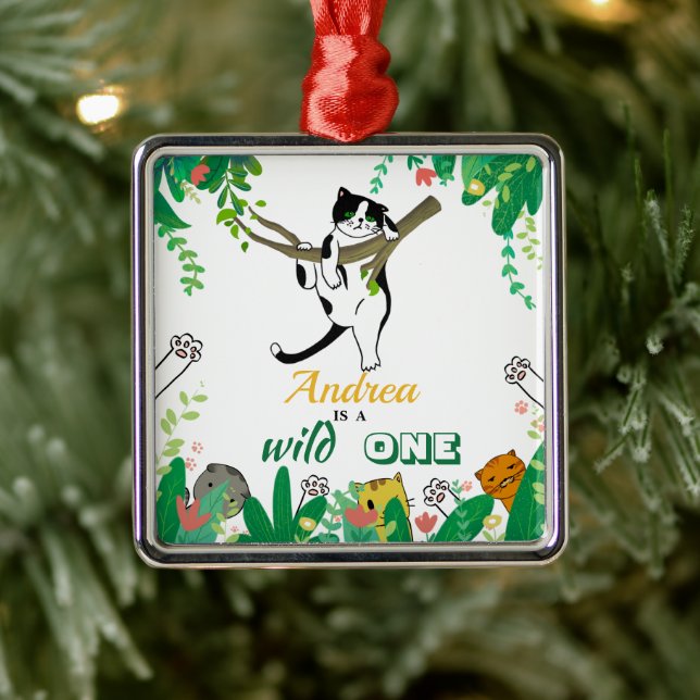 Ornamento De Metal Convite para primeiro aniversario de Gatinho Gatin (Árvore)